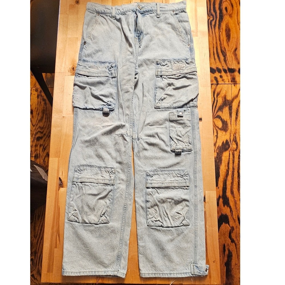 PacSun Baggy Cargo Jeans Light Wash Blue Denim Utility Pants 31x32 Mens
